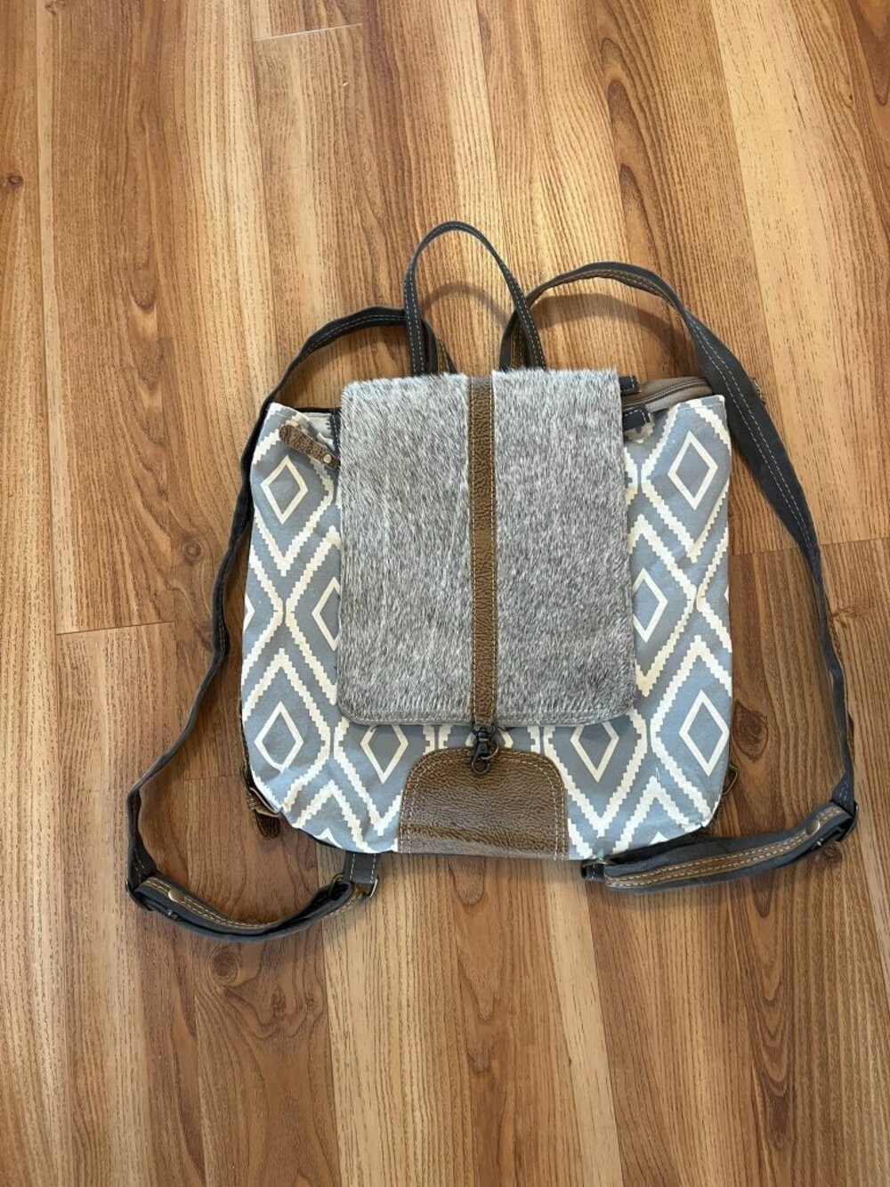 Myra Bag Woman's Premium Cow Hide Southwestern Aztec Leather Canvas Backpack